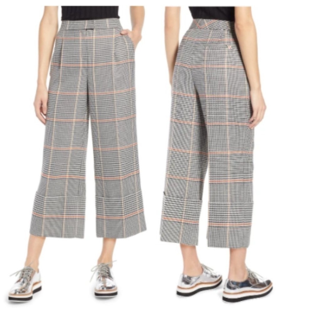 Halogen Atlantic x Pacific / Plaid Wide Leg Crop Pants Houndstooth / size 6P